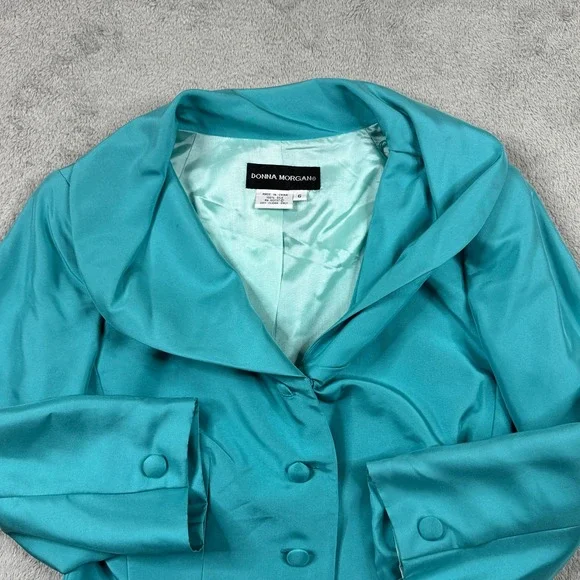 NWT Donna Morgan Aqua 100% Silk Shawl Collar Evening Blazer Jacket Womens 6 - Picture 12 of 13